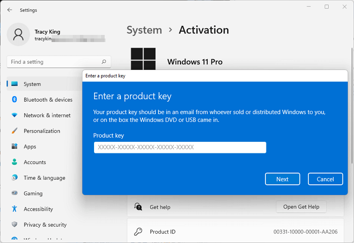 Type in Windows key to upgrade Home to Pro
