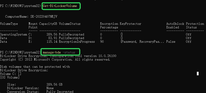 check bitlocker status