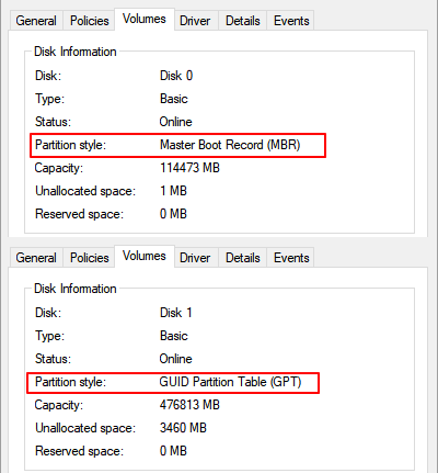 check disk partition style