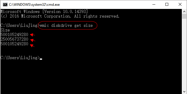 check total hard drive size in command prompt