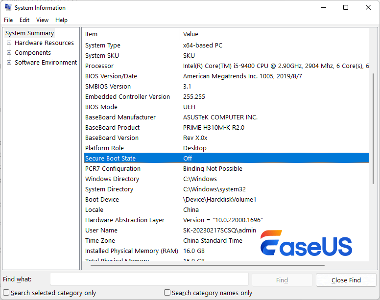 Controllare lo stato di Secure Boot nelle informazioni di sistema
