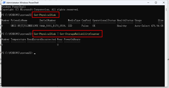 check ssd health via powershell