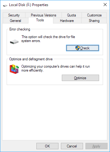 Controllare l'errore del file system