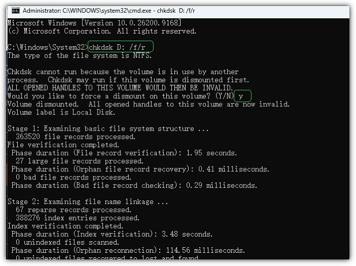 chkdsk command lines