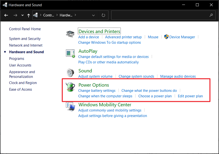 elige las opciones de potencia