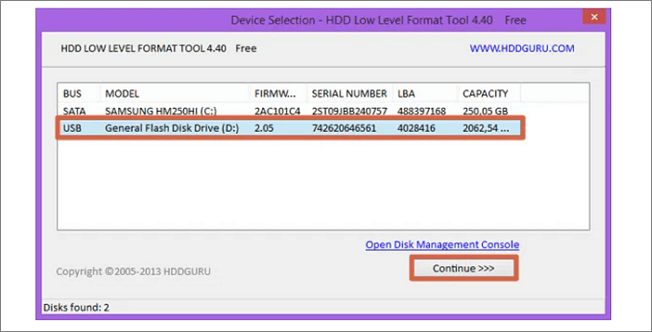 escolha a unidade USB