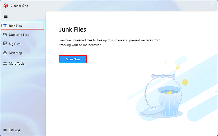 cleaner one select junk files click scan now