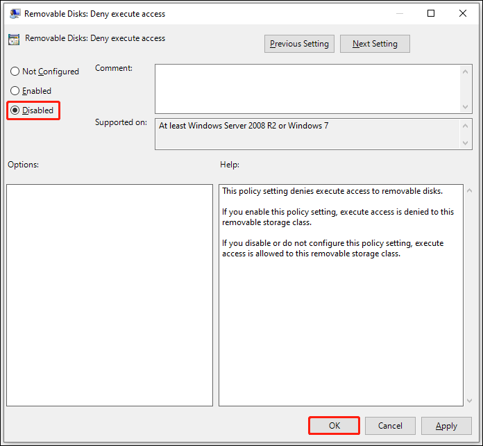 clique na opção desabilitar