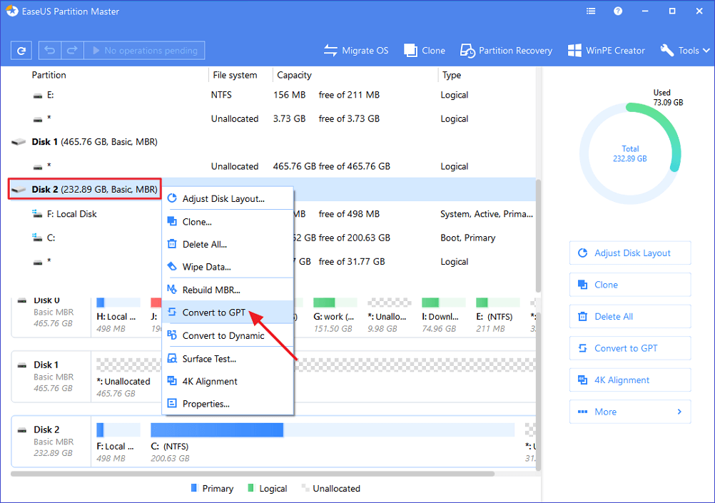 convert MBR to GPT - 1