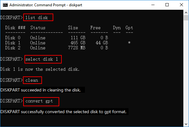 Converti MBR in GPT tramite CMD