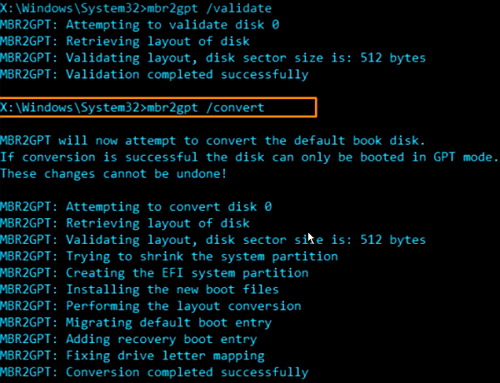 convert mbr to gpt without data loss using mbr2gpt