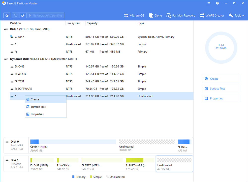 choose the unallocated space to create a volume