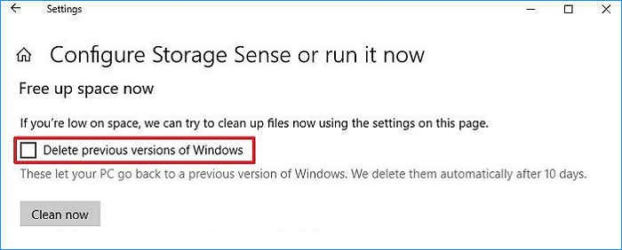 Storage Sense를 사용하여 Windows.old를 제거하십시오