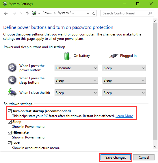 untick turn on fast startup to fix hp slow startup