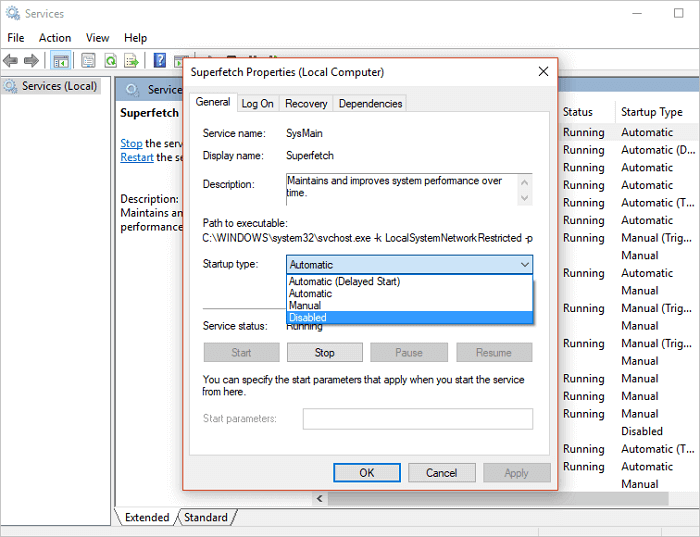 fix service host superfetch high disk usage - disable superfetc in service