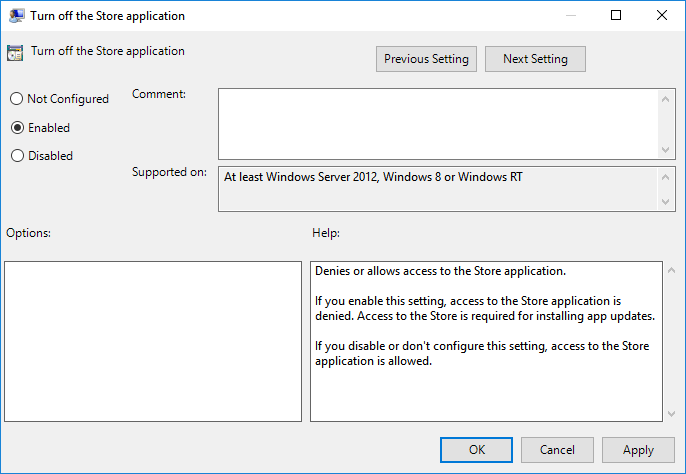 Disable Windows Store from local policy