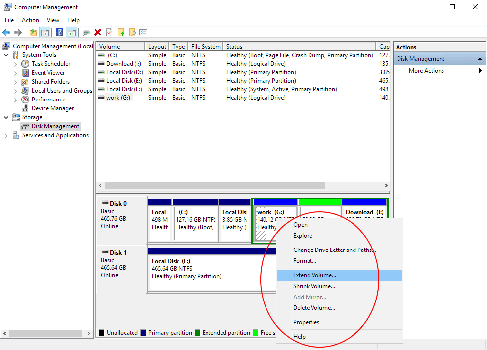 windows 10 extend partition unallocated space