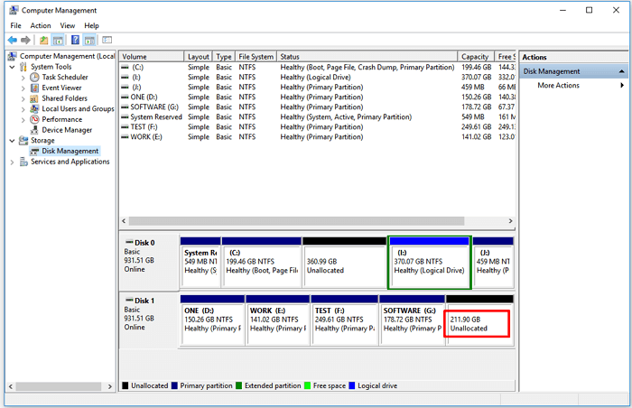 how to allocate unallocated space in windows 10