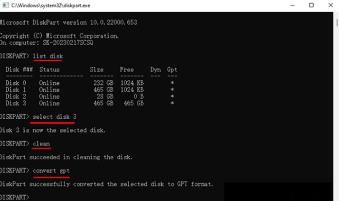 diskpart converter para gpt