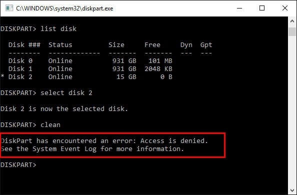 Diskpart not working