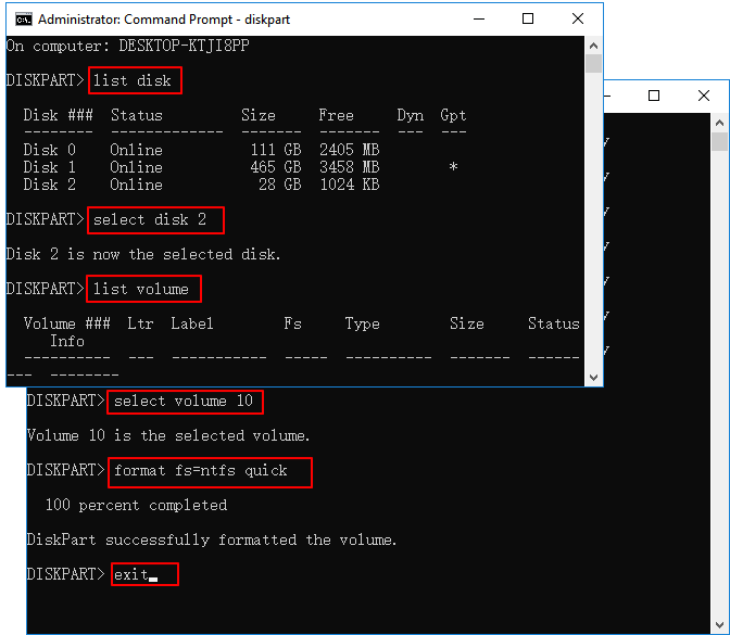 format karty sd usign CMD