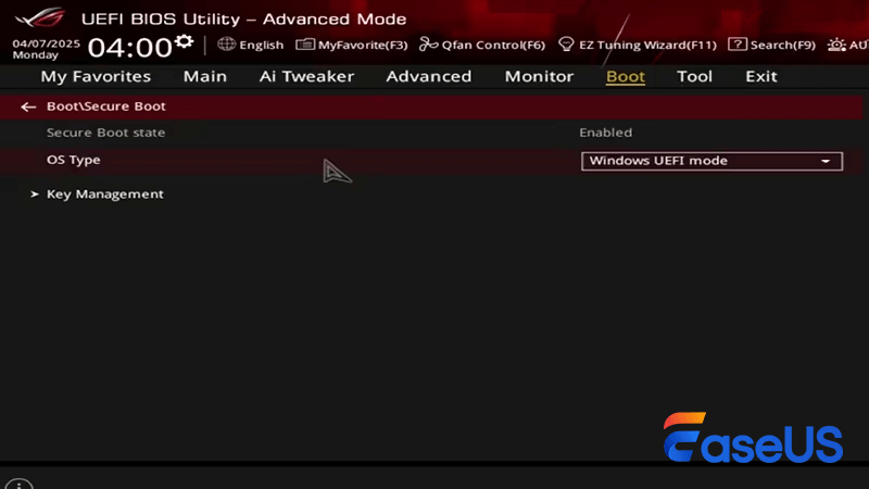 Abilita l'avvio protetto nelle impostazioni avanzate del BIOS/UEFI