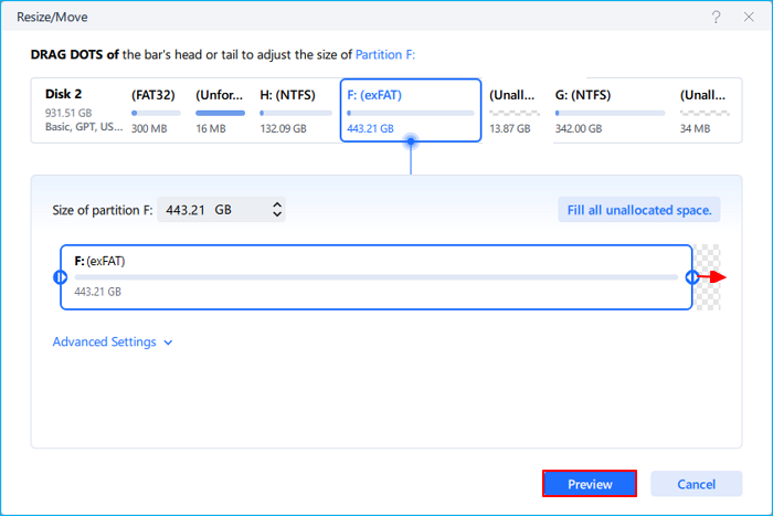 extend exfat partition with released unallocated space