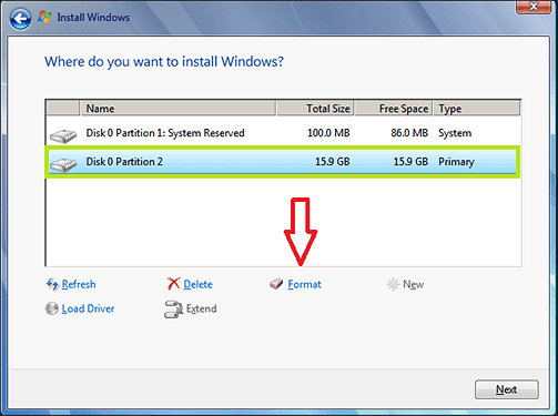 corrigir partição de formato com erro 0x80070057 da instalação do windows