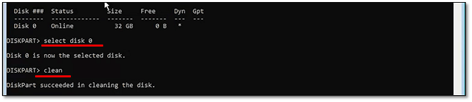 disco limpo com erro 0x80070057 no diskpart