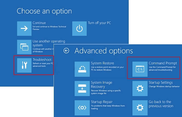 Open CMD to fix mbr in Windows 10