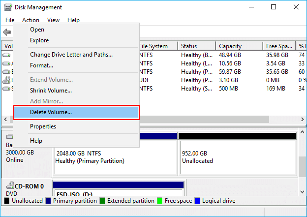 windows 10 extend volume greyed out