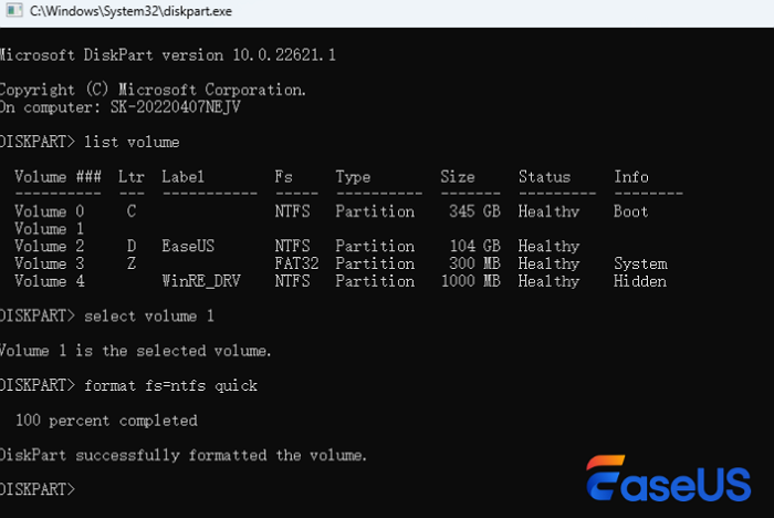 napraw surowe dane za pomocą diskpart