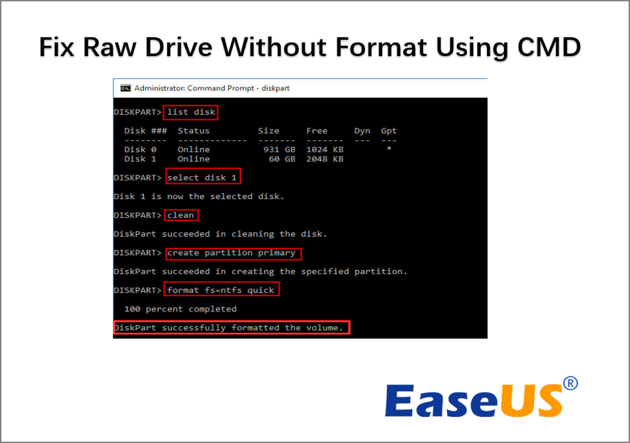 How to Fix Raw Drive Without Format Using CMD [Quick & Safe]
