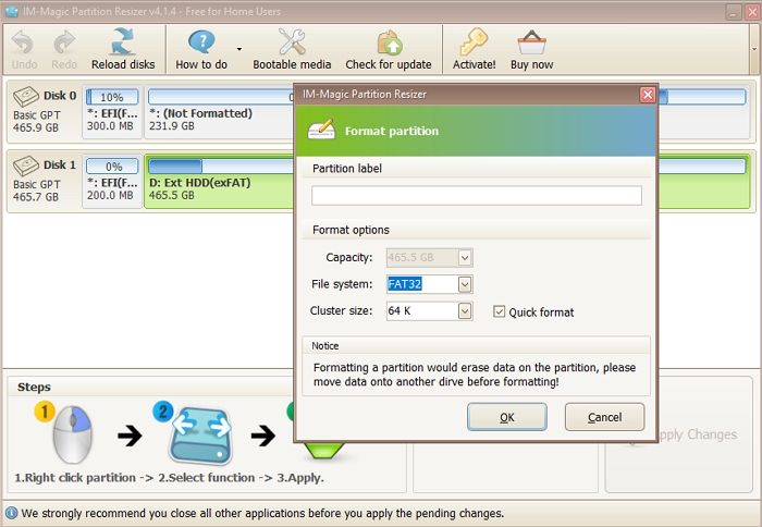 Formatta in FAT32 utilizzando IM-Magic Partition Resizer