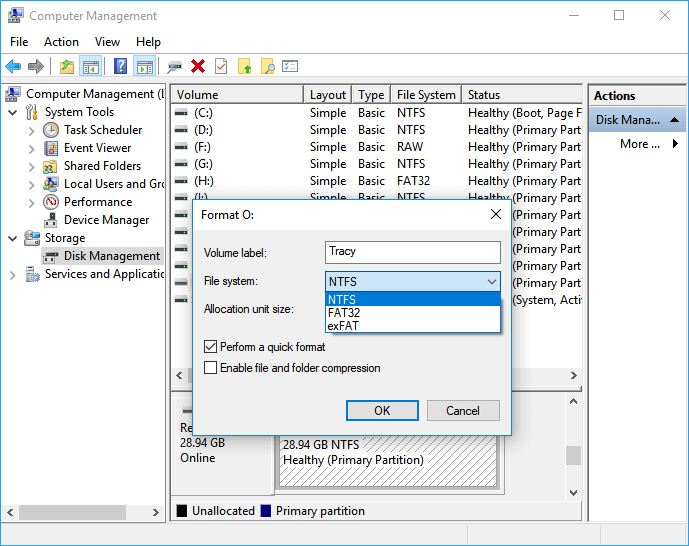Format to NTFS in Disk Management.