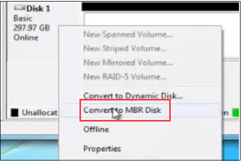 convert gpt to mbr disk management