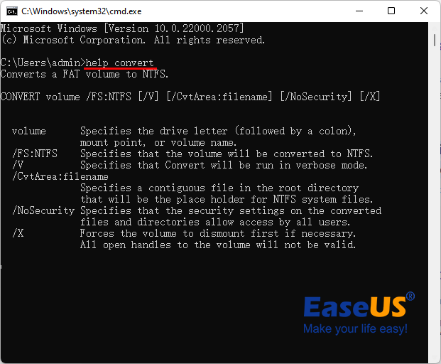 comando list convert in CMD