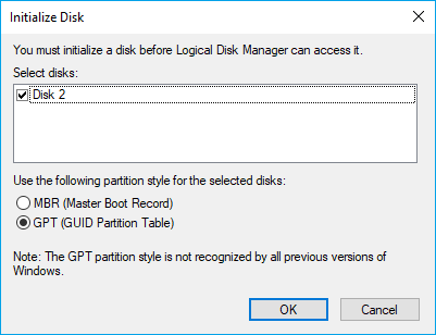 intialize disk