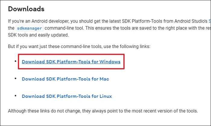 Downblaod SDK platform tools for windows