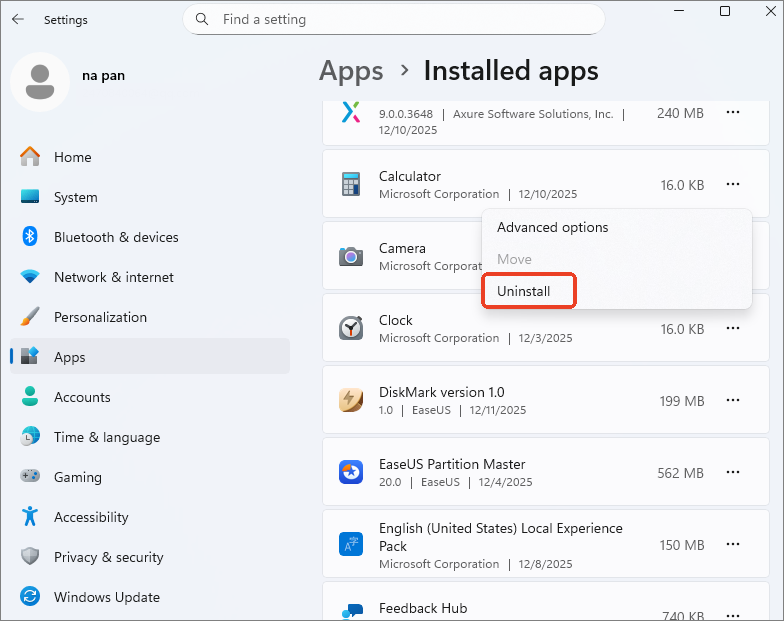 installed apps Windows 11