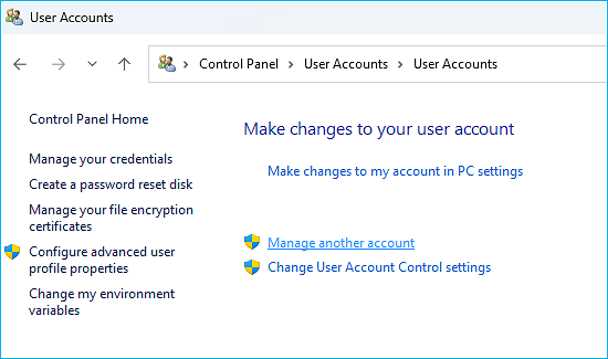 manage another user account
