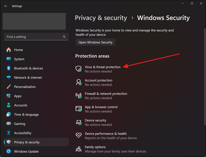 Schutz vor Viren und Bedrohungen auswählen