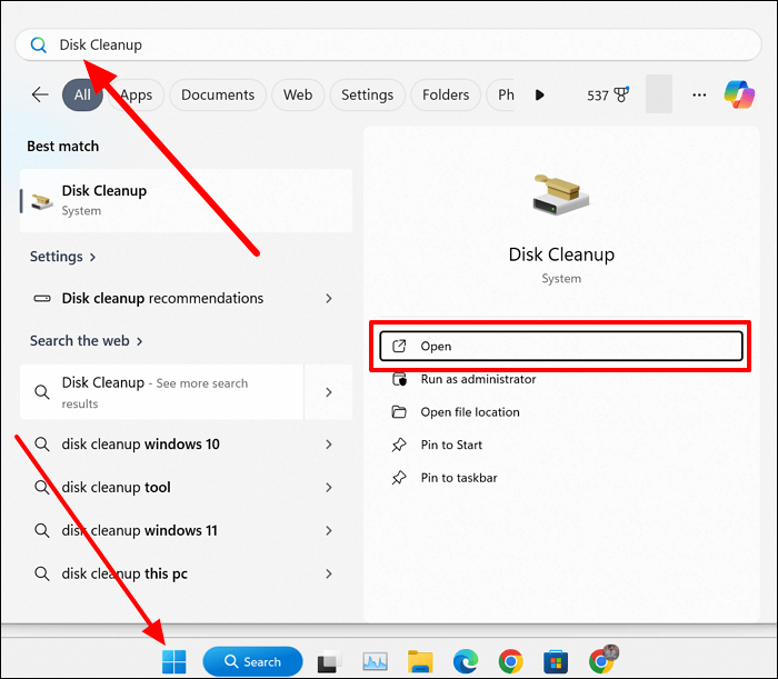 Öffnen Sie die Festplattenbereinigungsanwendung