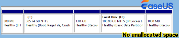 no unallocated space to use