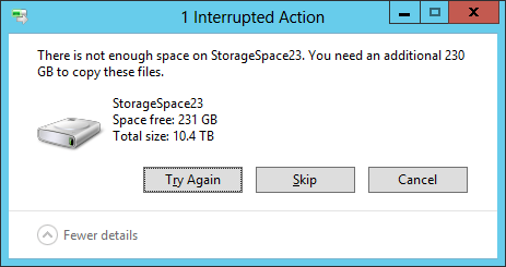 Not enough space to copy files.