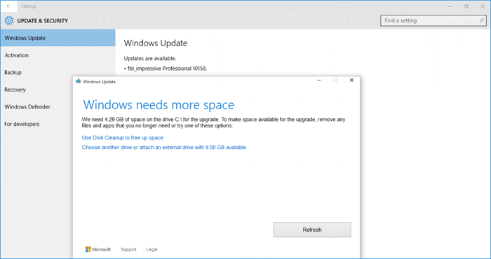 Not Enough Space For Windows 10 Update Fix It Now Easeus