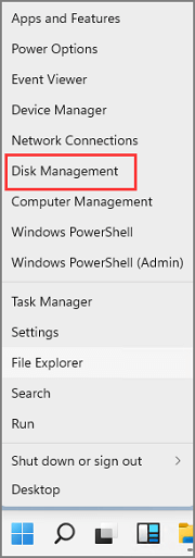Go to Start Menu And Right Click Select Disk Management