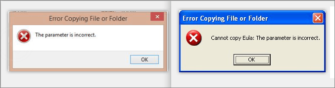 Cannot copy files - The parameter is incorrect error