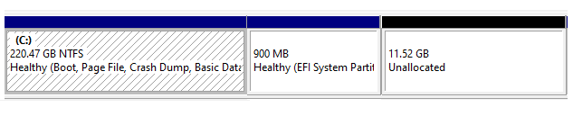partition stands in between C drive and unallocated space