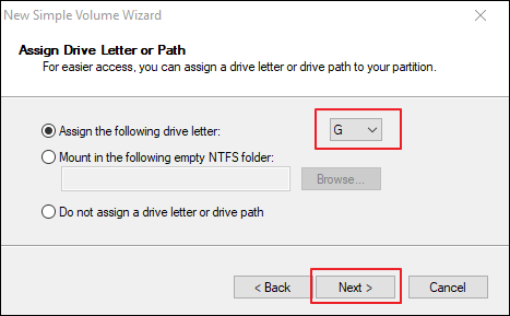 Assign a drive letter